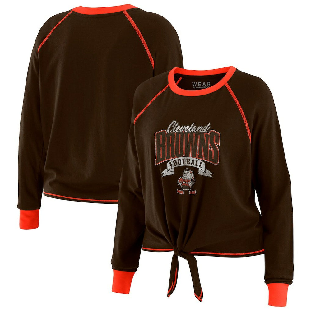 Cleveland Browns WEAR by Erin Andrews Women's Tie-Front Long Sleeve Top - Brown/Orange Tops