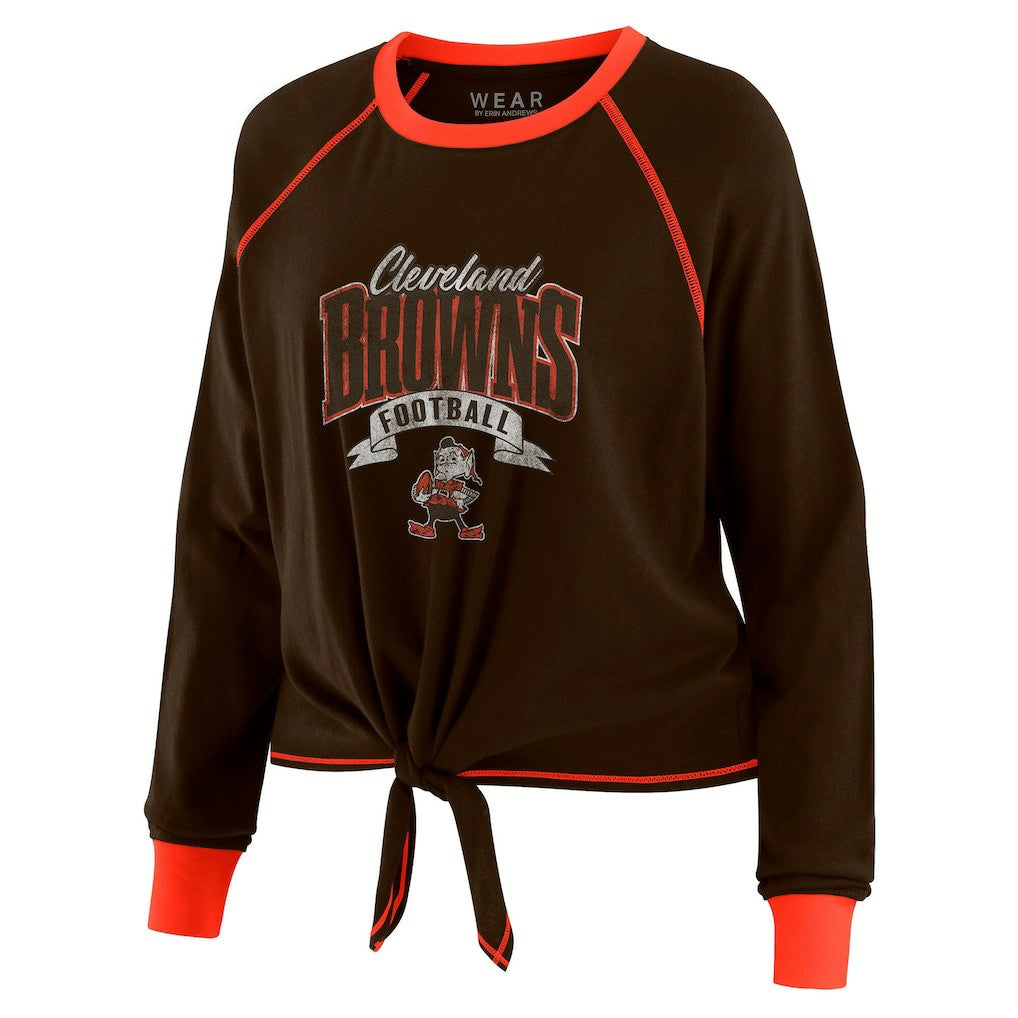 Cleveland Browns WEAR by Erin Andrews Women's Tie-Front Long Sleeve Top - Brown/Orange Tops