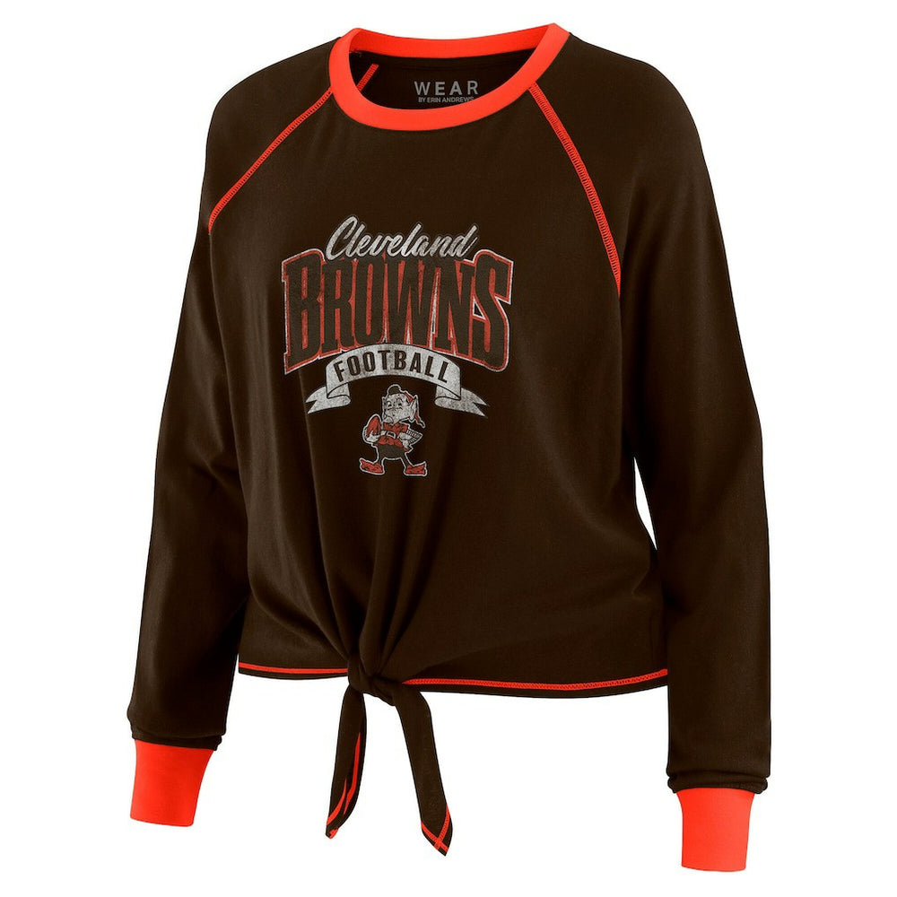 Cleveland Browns WEAR by Erin Andrews Women's Tie-Front Long Sleeve Top - Brown/Orange Tops