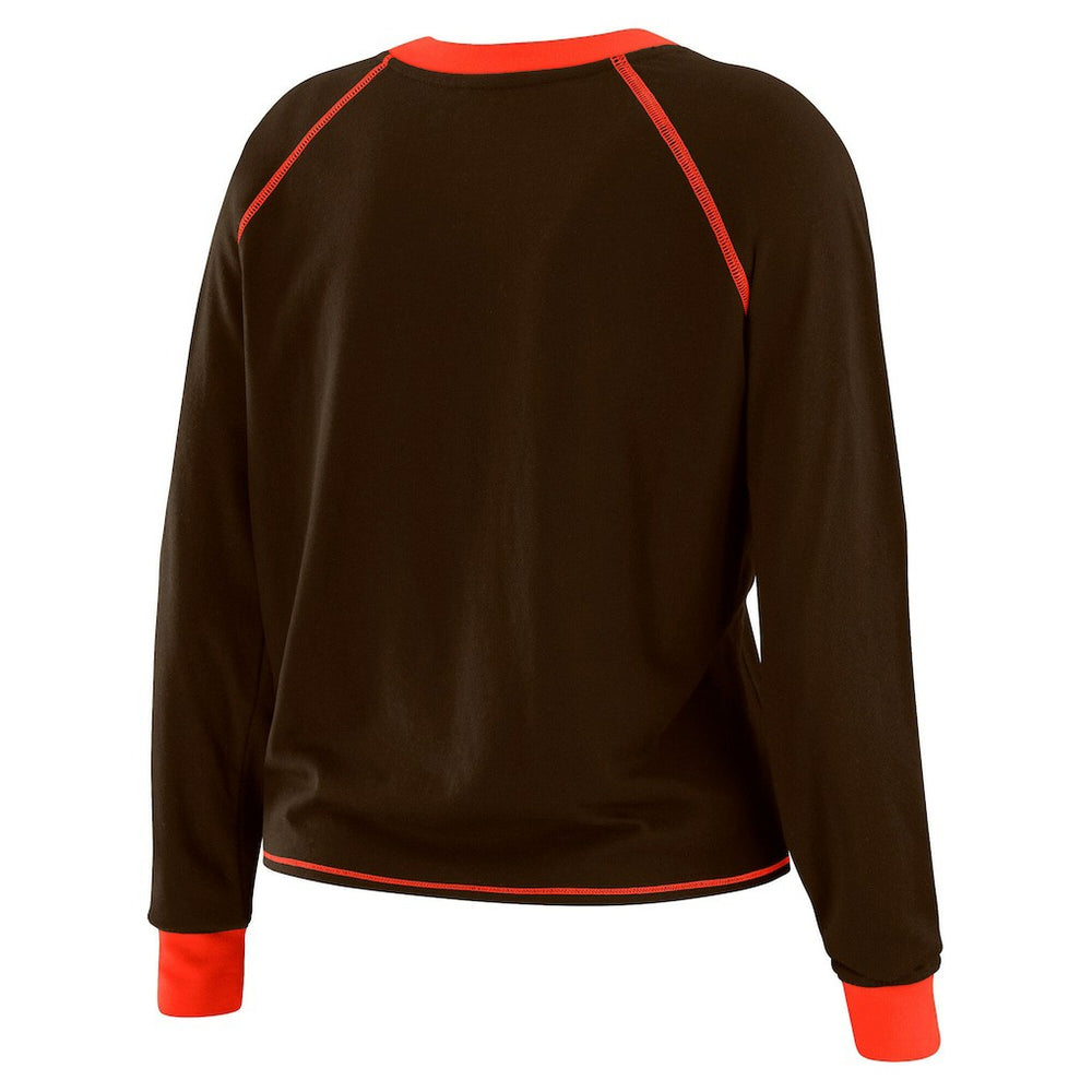 Cleveland Browns WEAR by Erin Andrews Women's Tie-Front Long Sleeve Top - Brown/Orange Tops