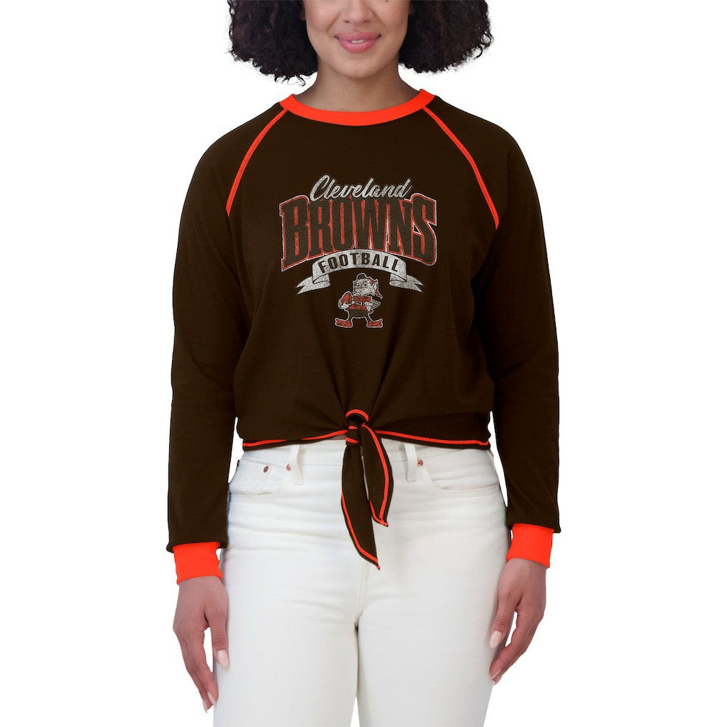 Cleveland Browns WEAR by Erin Andrews Women's Tie-Front Long Sleeve Top - Brown/Orange Tops