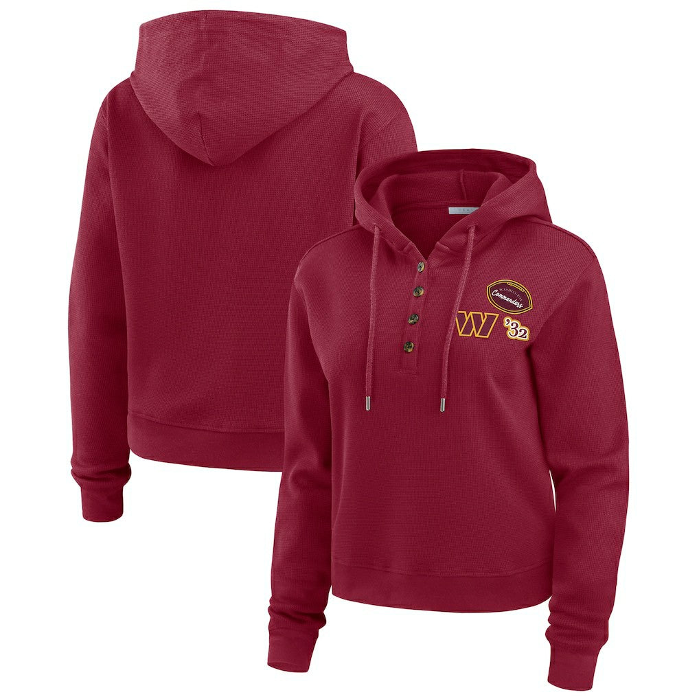 Washington Commanders WEAR by Erin Andrews Women's Waffle Hoodie Pullover Top - Burgundy Hoodies