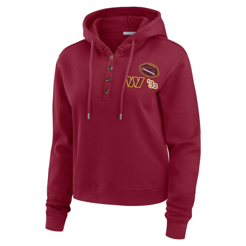 Washington Commanders WEAR by Erin Andrews Women's Waffle Hoodie Pullover Top - Burgundy Hoodies