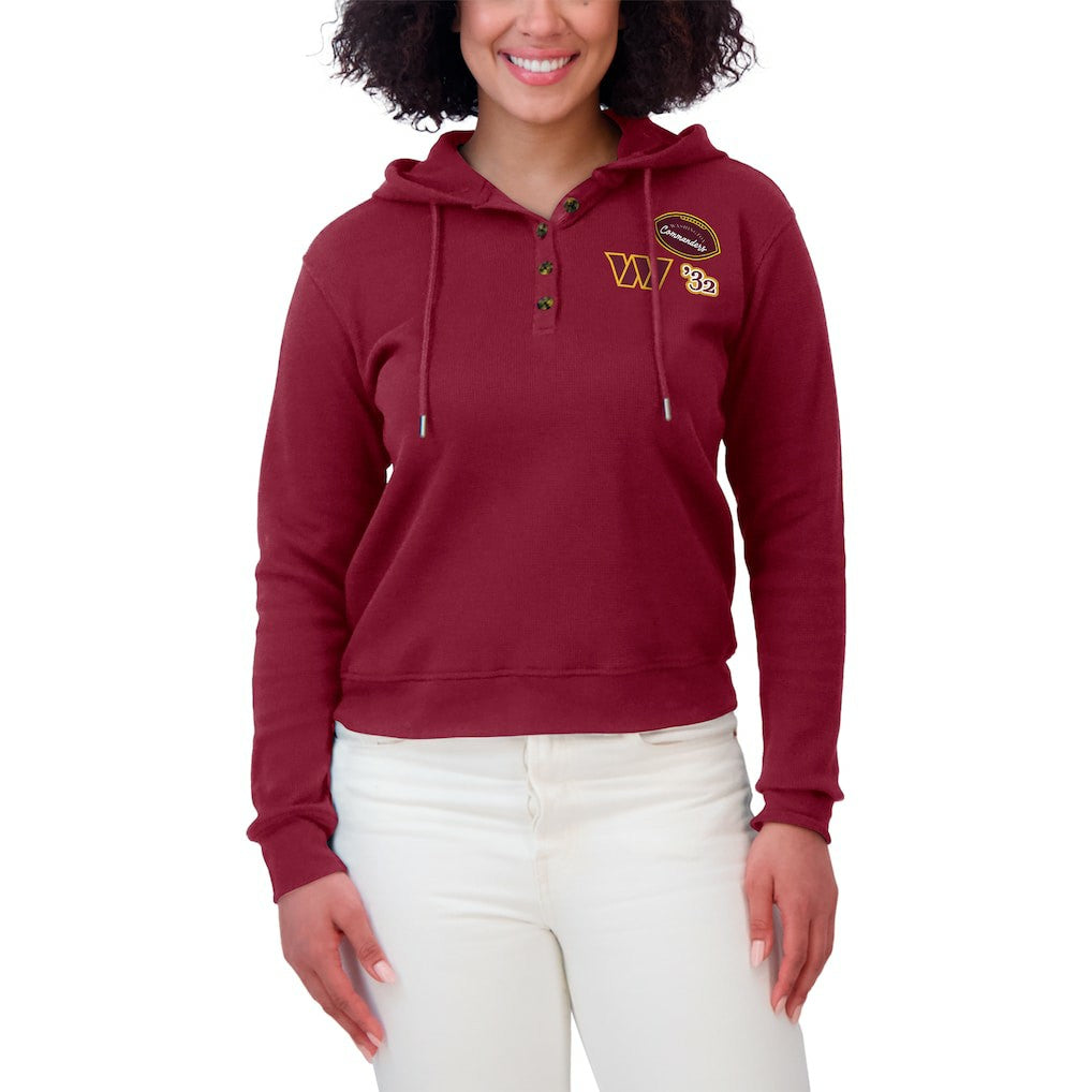 Washington Commanders WEAR by Erin Andrews Women's Waffle Hoodie Pullover Top - Burgundy Hoodies