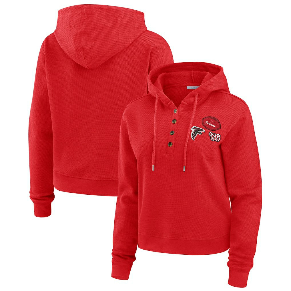 Atlanta Falcons WEAR by Erin Andrews Women's Waffle Hoodie Pullover Top - Scarlet Hoodies