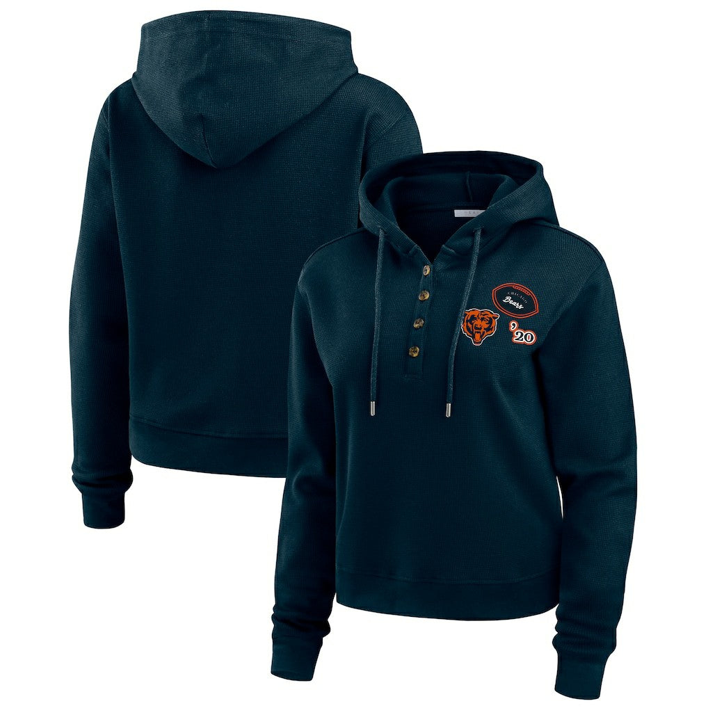 Chicago Bears WEAR by Erin Andrews Women's Waffle Hoodie Pullover Top - Navy Hoodies
