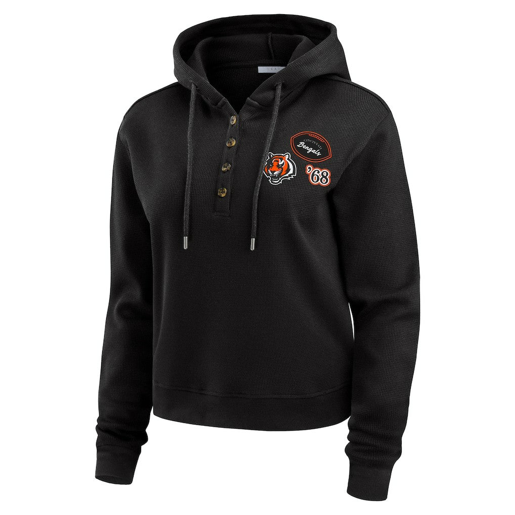 Cincinnati Bengals WEAR by Erin Andrews Women's Waffle Hoodie Pullover Top - Black Hoodies