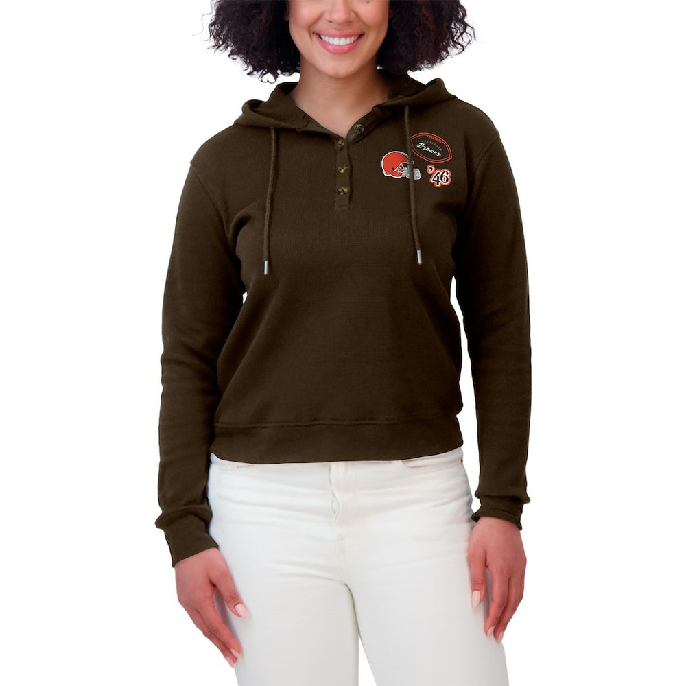 Cleveland Browns WEAR by Erin Andrews Women's Waffle Hoodie Pullover Top - Brown Hoodies