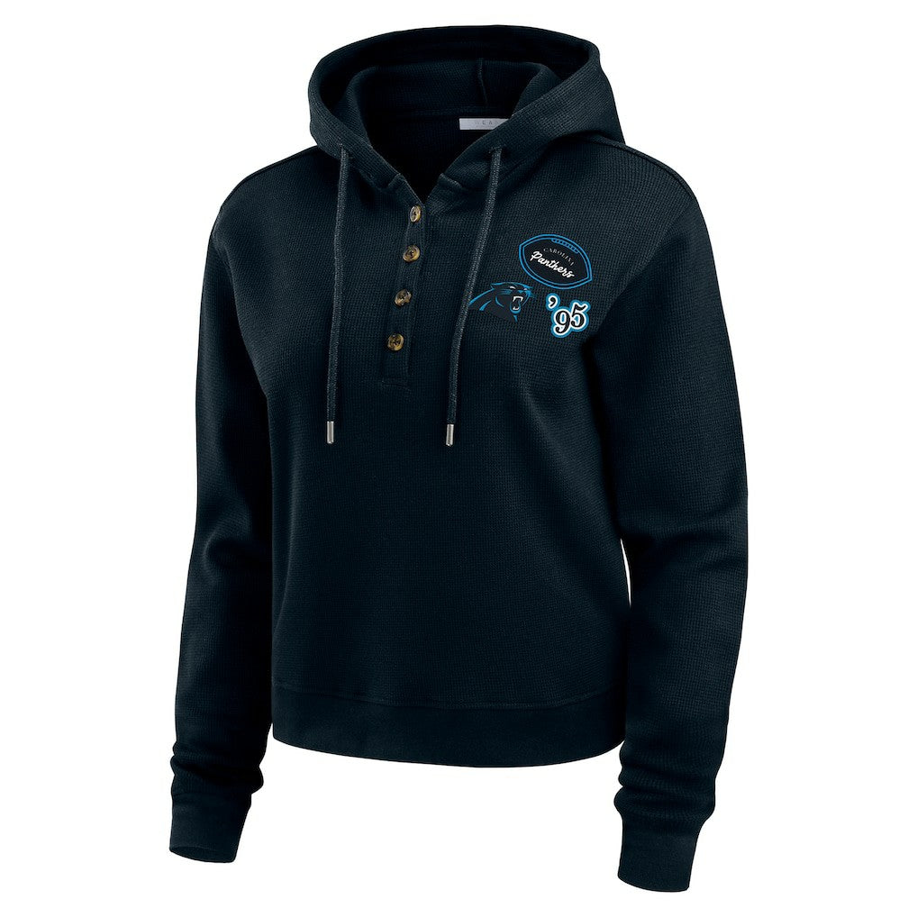 Carolina Panthers WEAR by Erin Andrews Women's Waffle Hoodie Pullover Top - Navy Hoodies