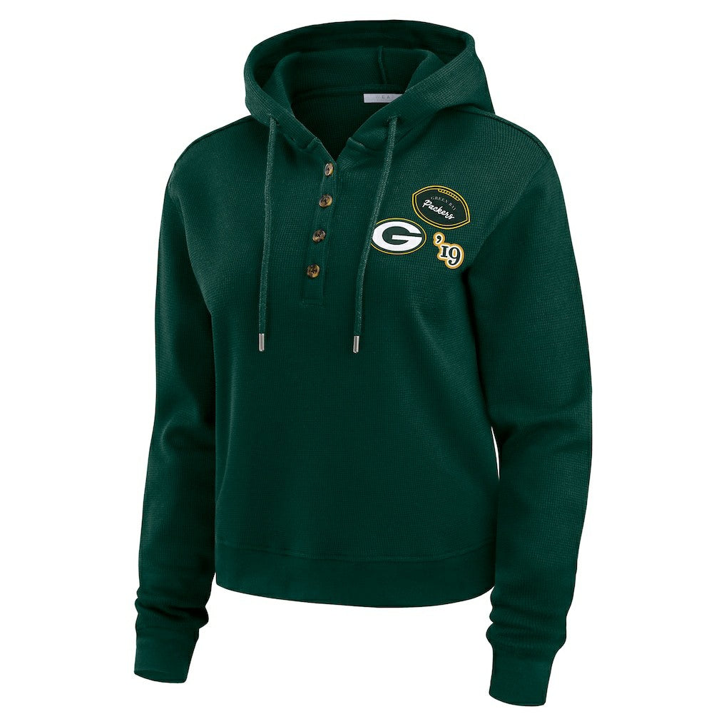 Green Bay Packers WEAR by Erin Andrews Women's Waffle Hoodie Pullover Top - Green Hoodies