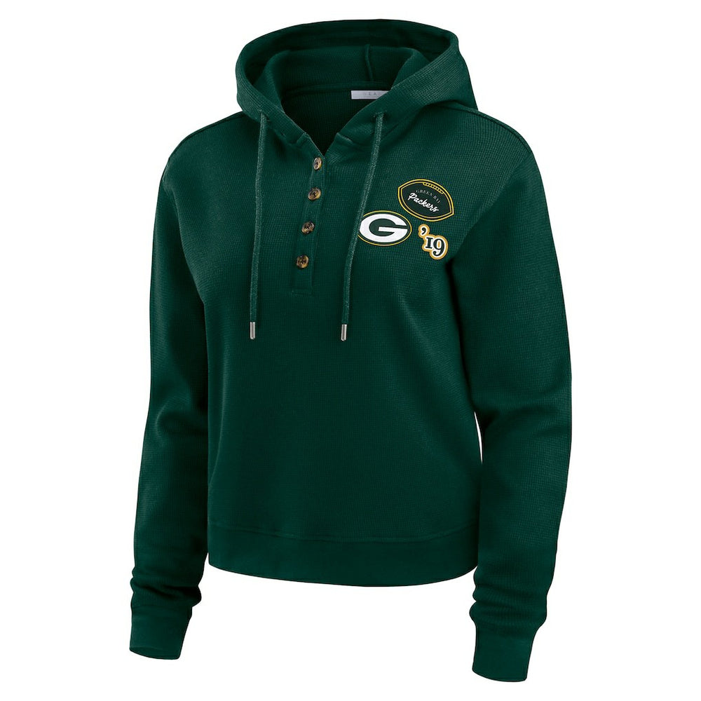 Green Bay Packers WEAR by Erin Andrews Women's Waffle Hoodie Pullover Top - Green Hoodies