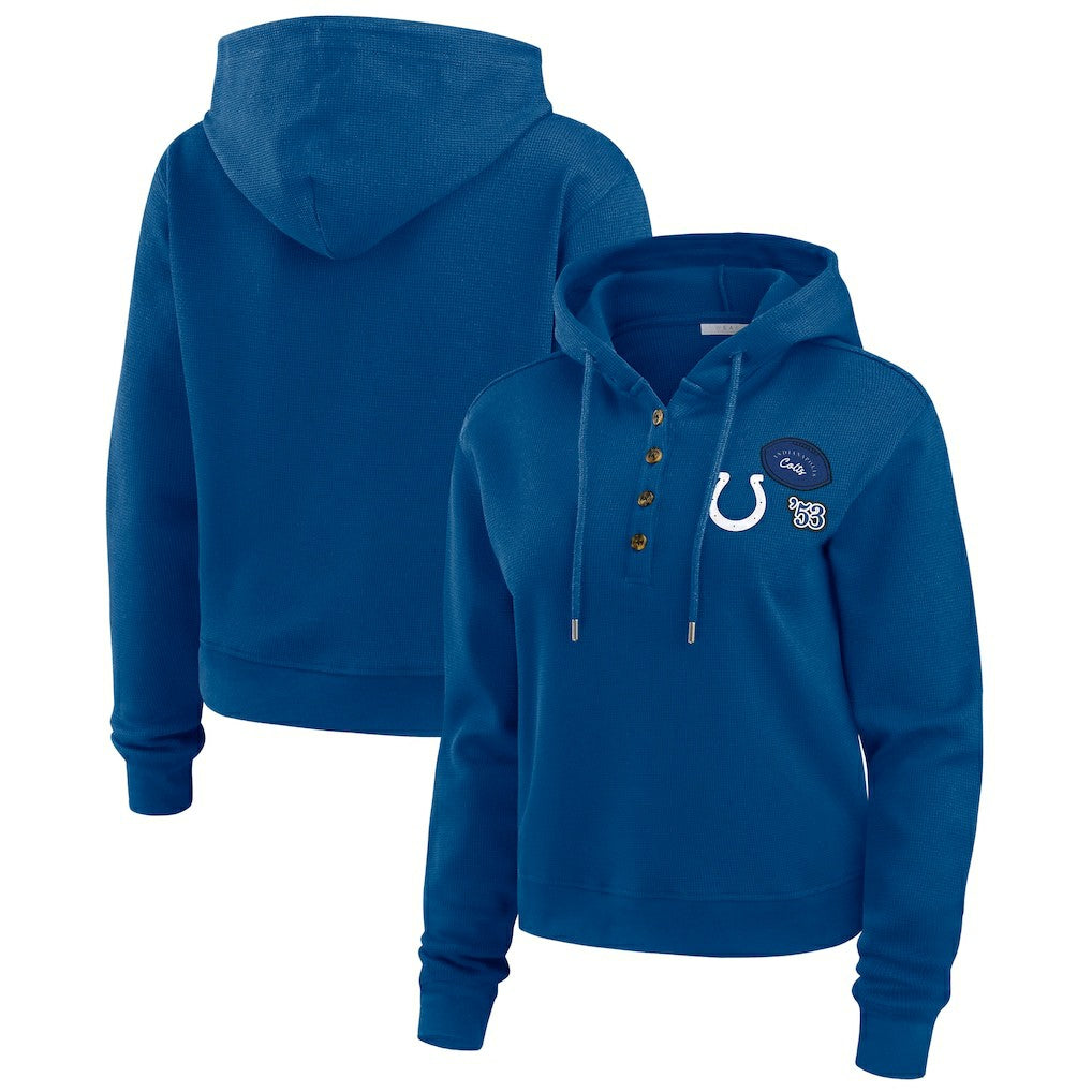 Indianapolis Colts WEAR by Erin Andrews Women's Waffle Hoodie Pullover Top - Blue Hoodies