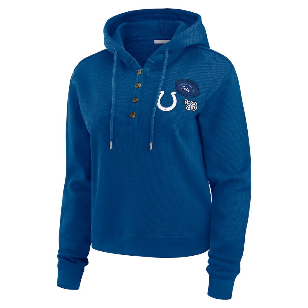 Indianapolis Colts WEAR by Erin Andrews Women's Waffle Hoodie Pullover Top - Blue Hoodies