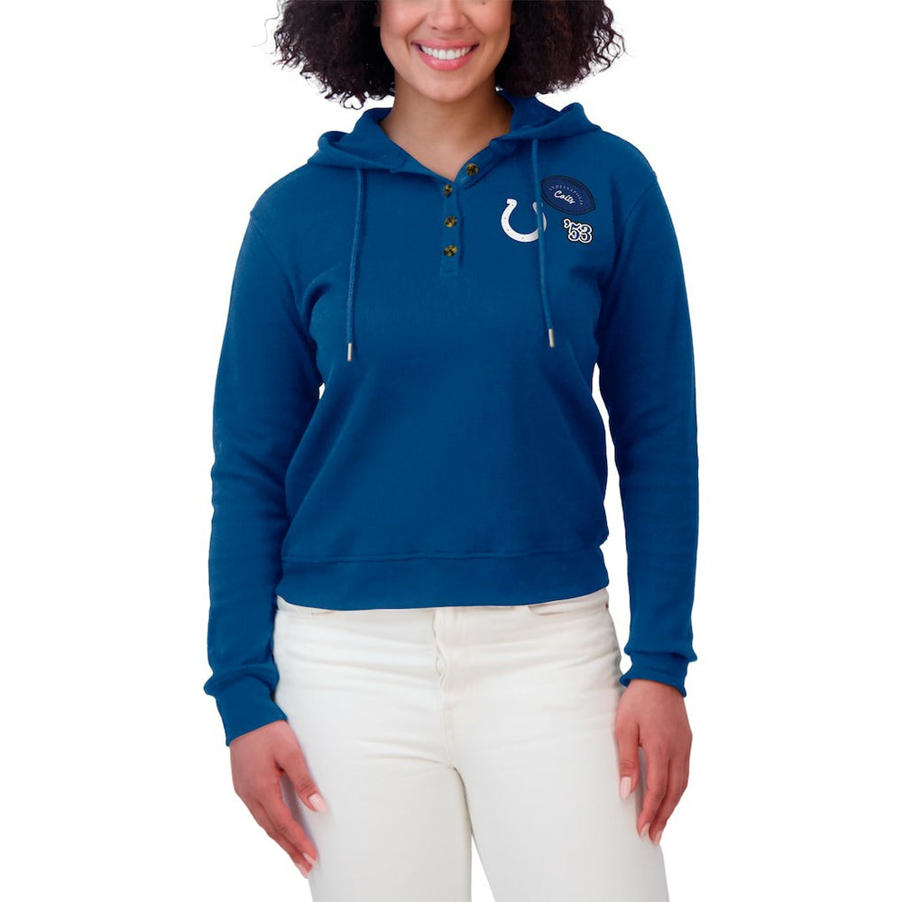 Indianapolis Colts WEAR by Erin Andrews Women's Waffle Hoodie Pullover Top - Blue Hoodies