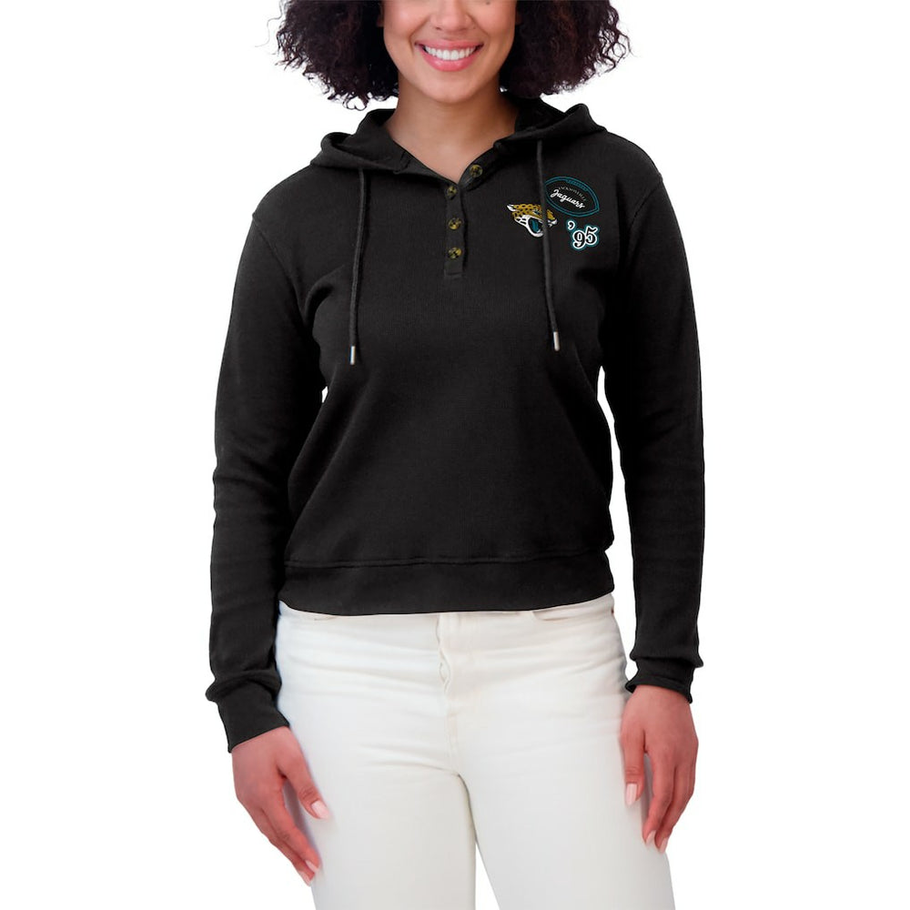 Jacksonville Jaguars WEAR by Erin Andrews Women's Waffle Hoodie Pullover Top - Black Hoodies