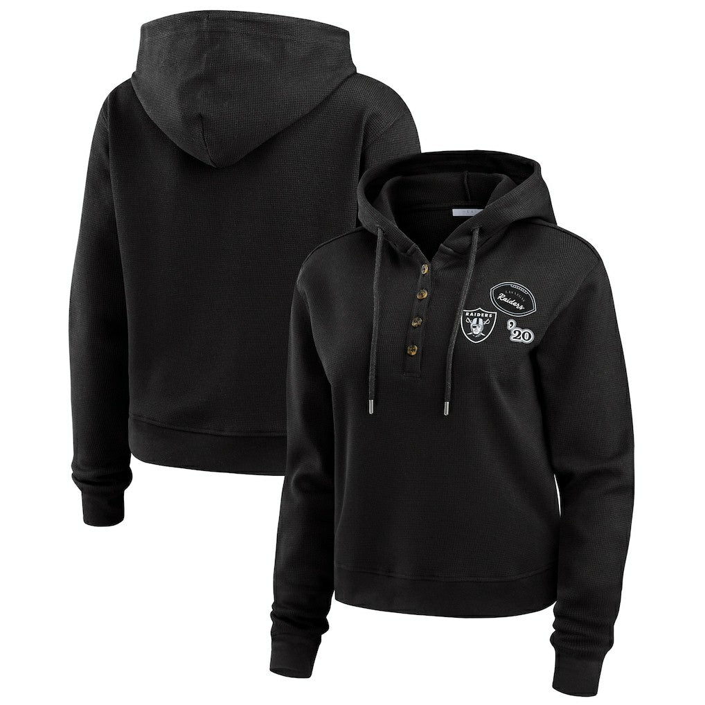 Las Vegas Raiders WEAR by Erin Andrews Women's Waffle Hoodie Pullover Top - Black Hoodies