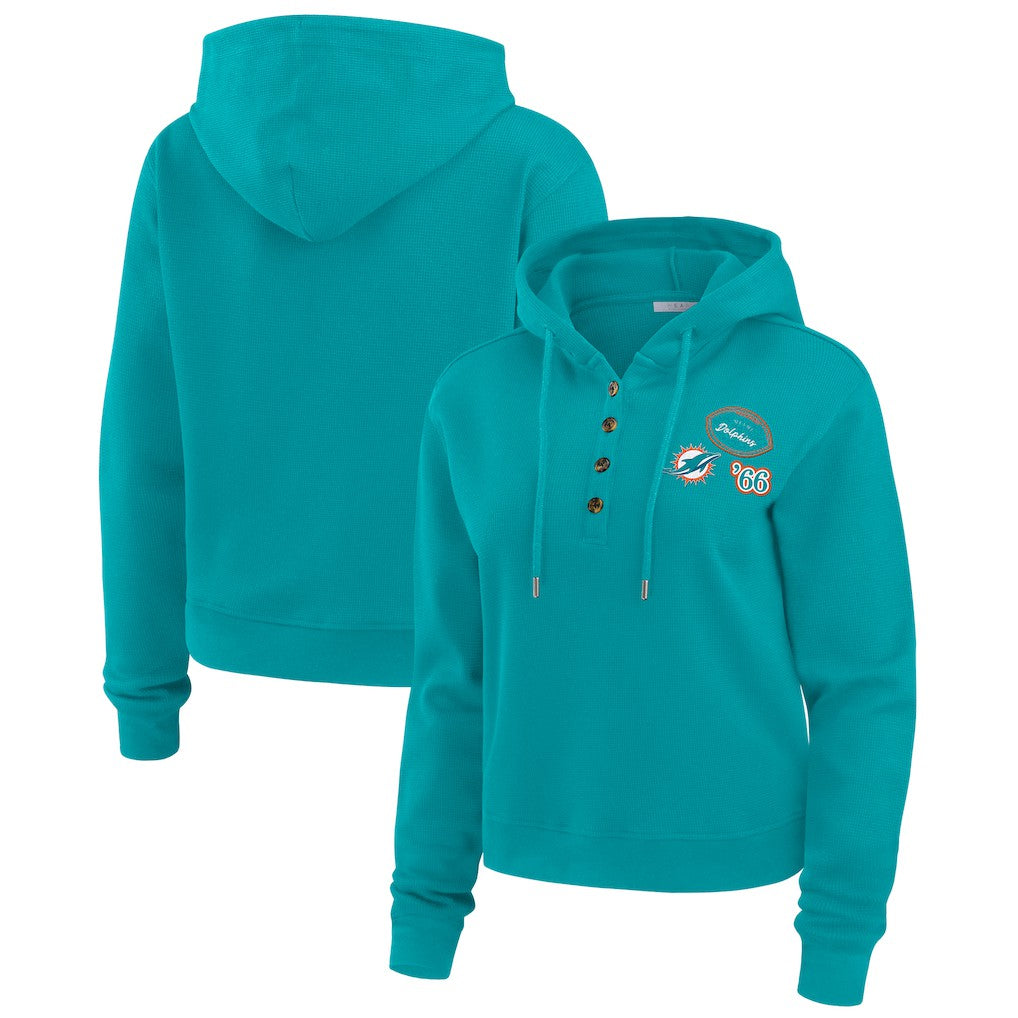 Miami Dolphins WEAR by Erin Andrews Women's Waffle Hoodie Pullover Top - Aqua Hoodies