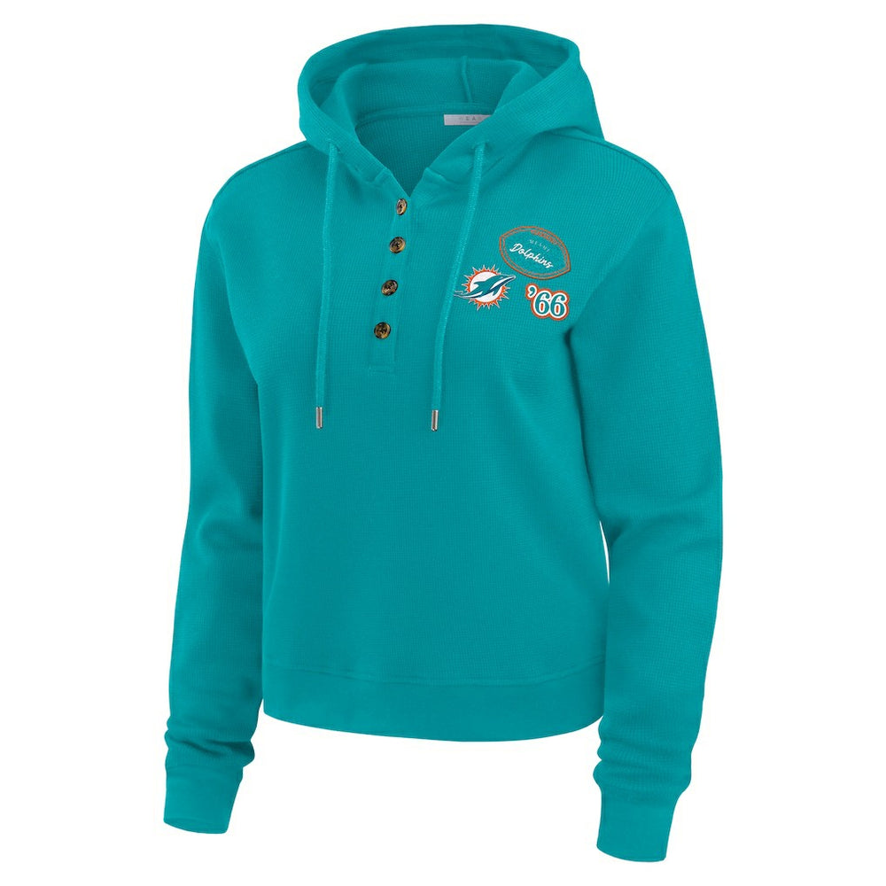 Miami Dolphins WEAR by Erin Andrews Women's Waffle Hoodie Pullover Top - Aqua Hoodies