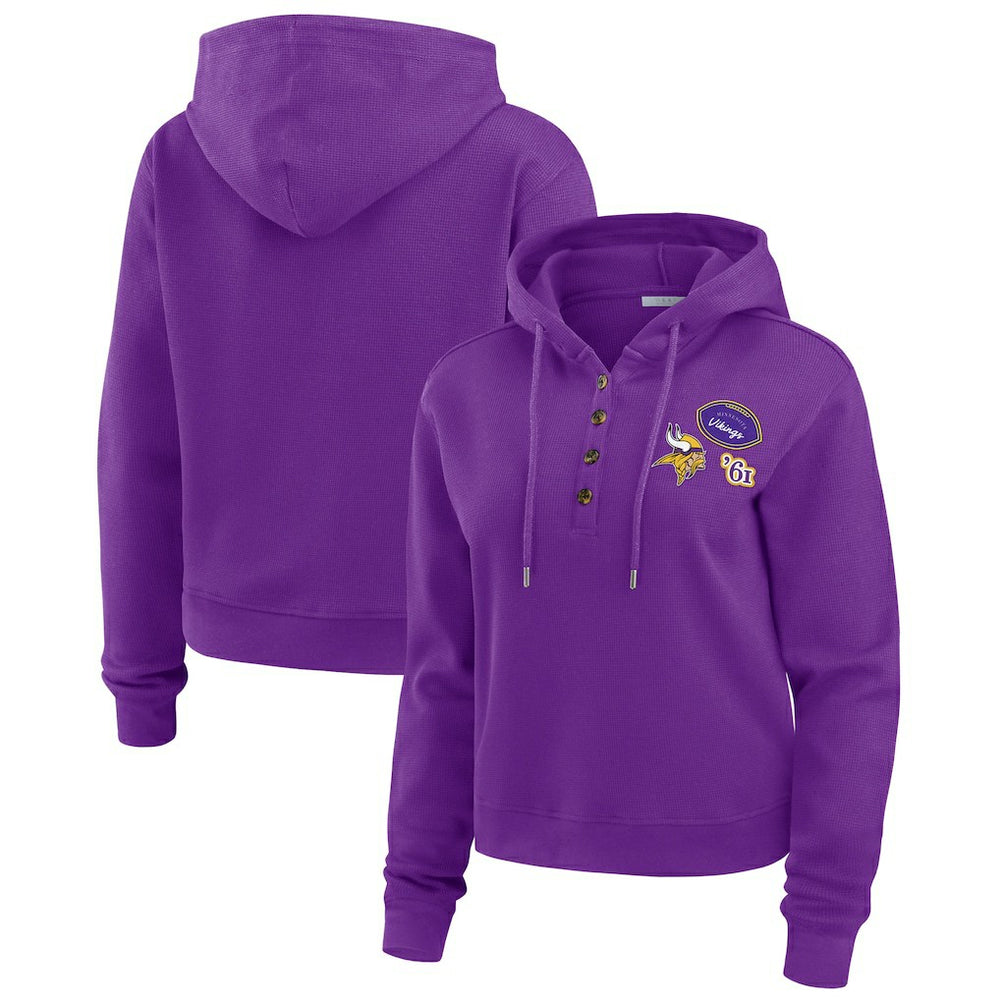 Minnesota Vikings WEAR by Erin Andrews Women's Waffle Hoodie Pullover Top - Purple Hoodies
