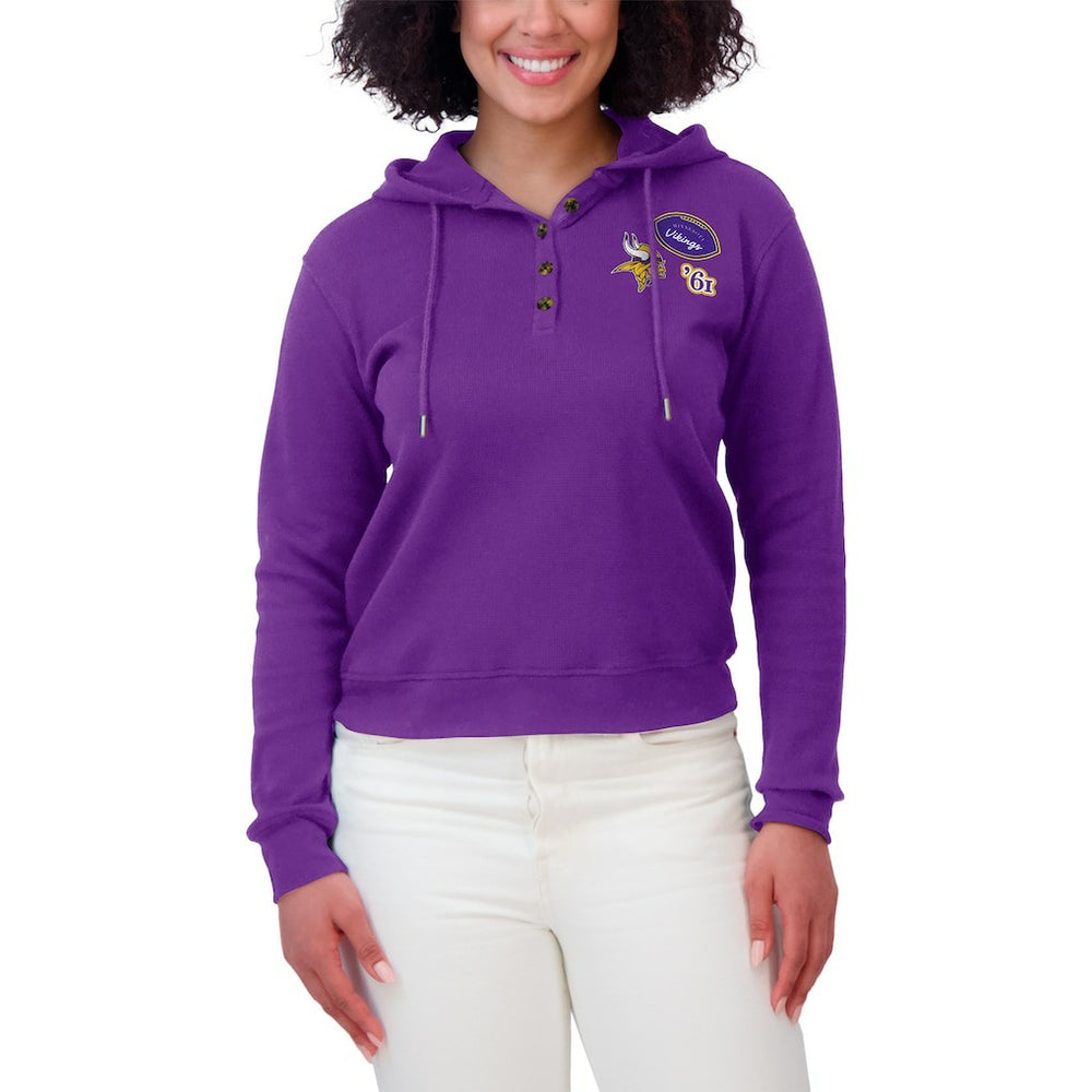 Minnesota Vikings WEAR by Erin Andrews Women's Waffle Hoodie Pullover Top - Purple Hoodies