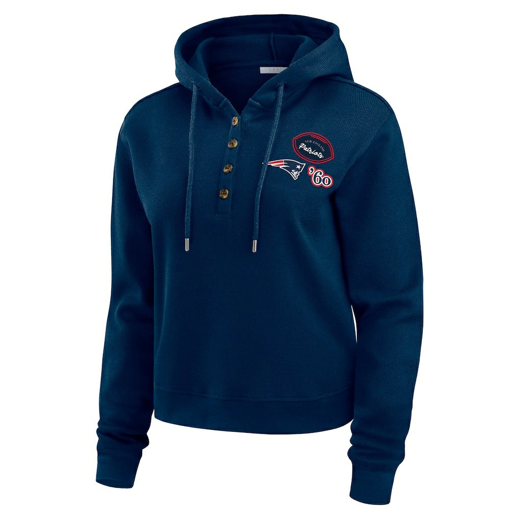 New England Patriots WEAR by Erin Andrews Women's Waffle Hoodie Pullover Top - Navy Hoodies