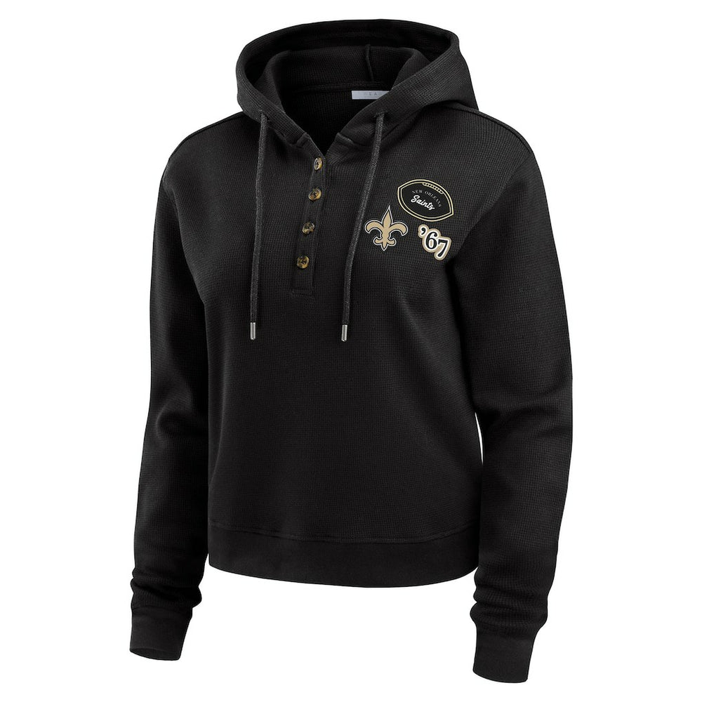 New Orleans Saints WEAR by Erin Andrews Women's Waffle Hoodie Pullover Top - Black Hoodies