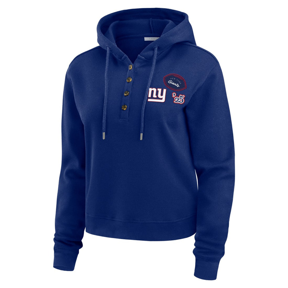 New York Giants WEAR by Erin Andrews Women's Waffle Hoodie Pullover Top - Royal Hoodies