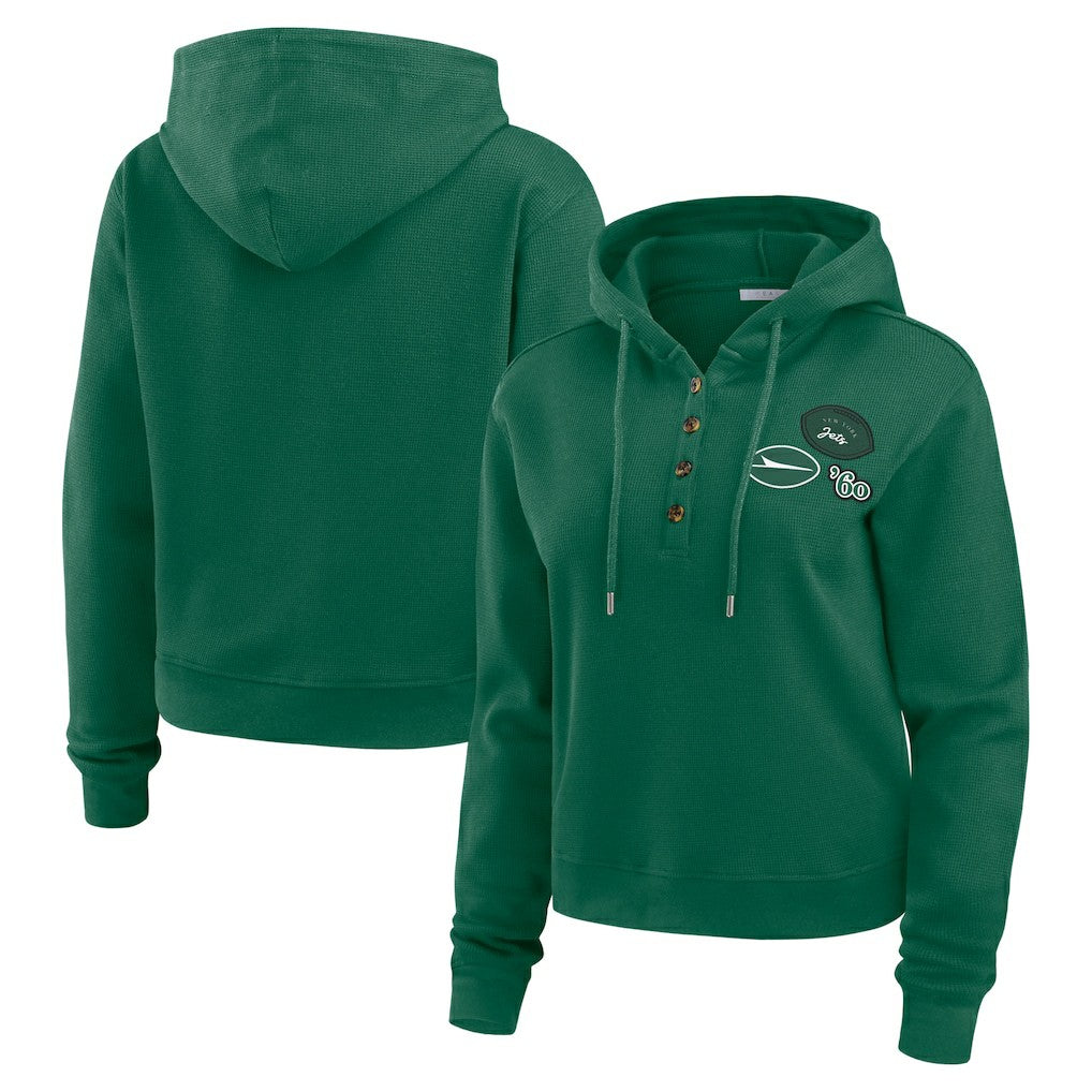 New York Jets WEAR by Erin Andrews Women's Waffle Hoodie Pullover Top - Green Hoodies