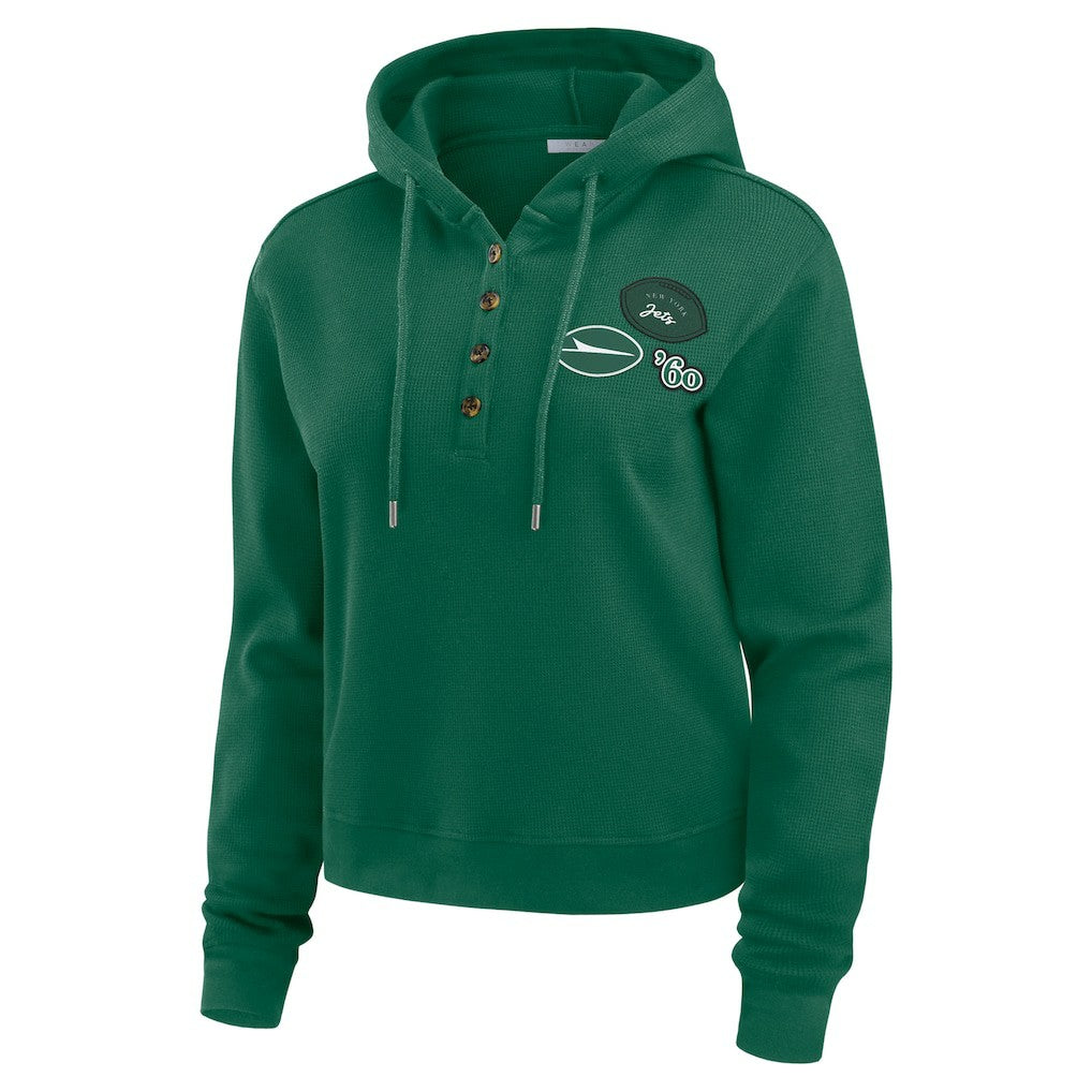New York Jets WEAR by Erin Andrews Women's Waffle Hoodie Pullover Top - Green Hoodies