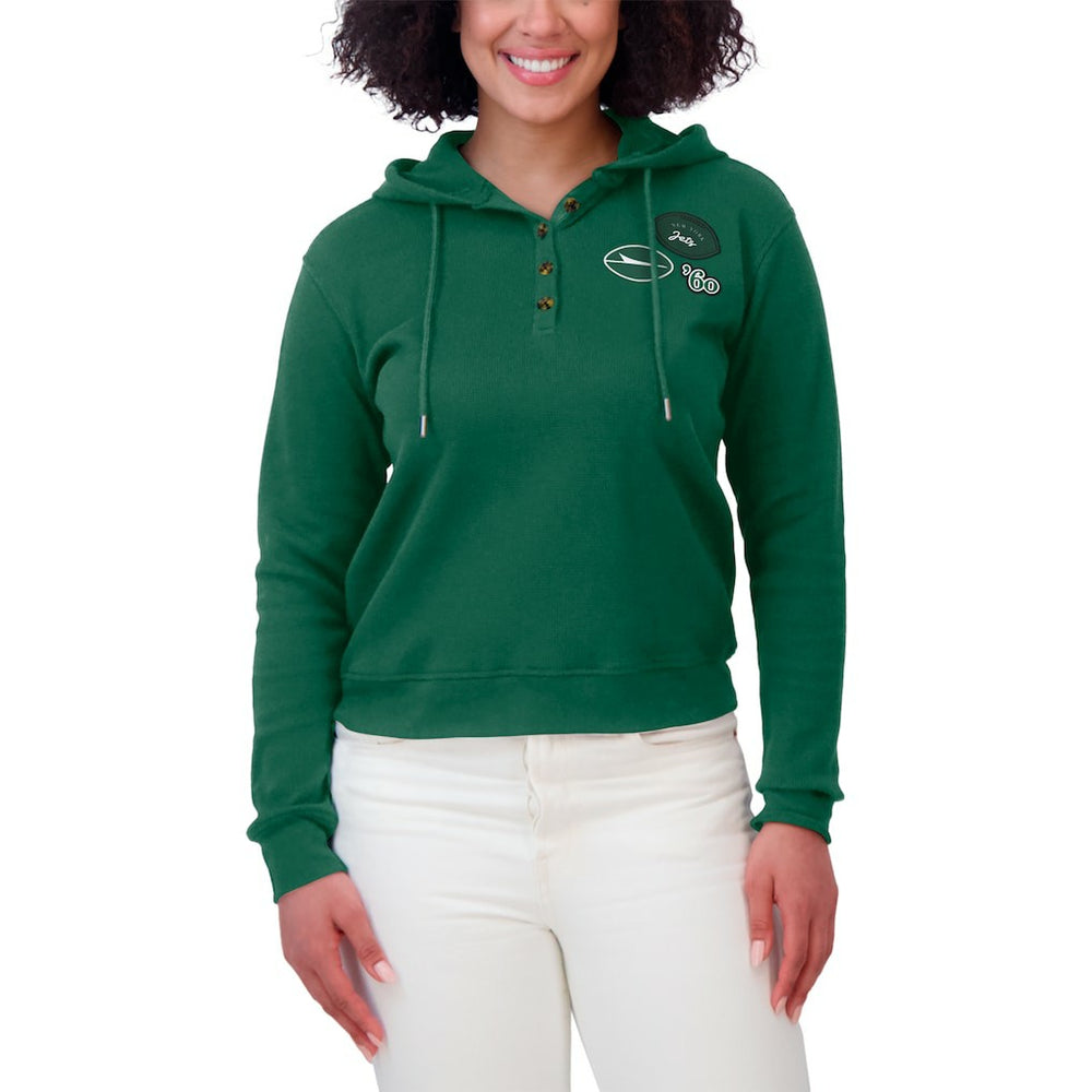 New York Jets WEAR by Erin Andrews Women's Waffle Hoodie Pullover Top - Green Hoodies