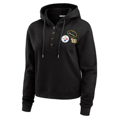 Pittsburgh Steelers WEAR by Erin Andrews Women's Waffle Hoodie Pullover Top - Black Hoodies