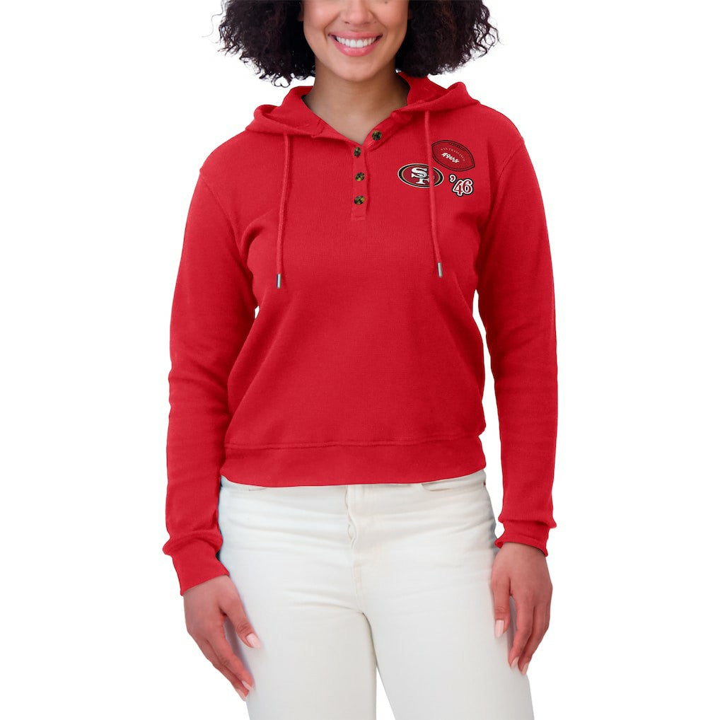 San Francisco 49ers WEAR by Erin Andrews Women's Waffle Hoodie Pullover Top - Scarlet Hoodies