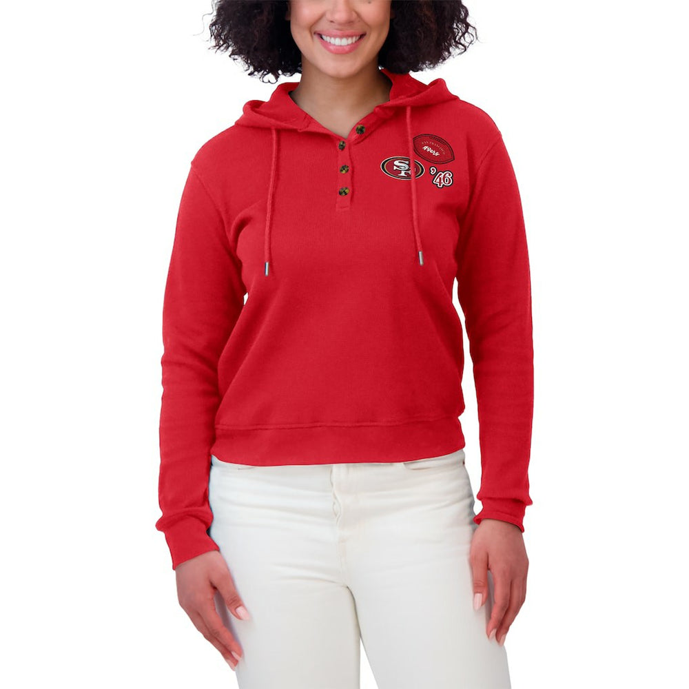 San Francisco 49ers WEAR by Erin Andrews Women's Waffle Hoodie Pullover Top - Scarlet Hoodies
