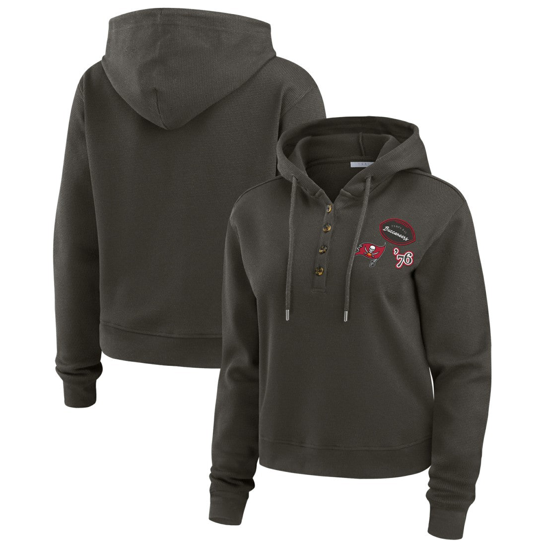 Tampa Bay Buccaneers WEAR by Erin Andrews Women's Waffle Hoodie Pullover Top - Pewter Hoodies