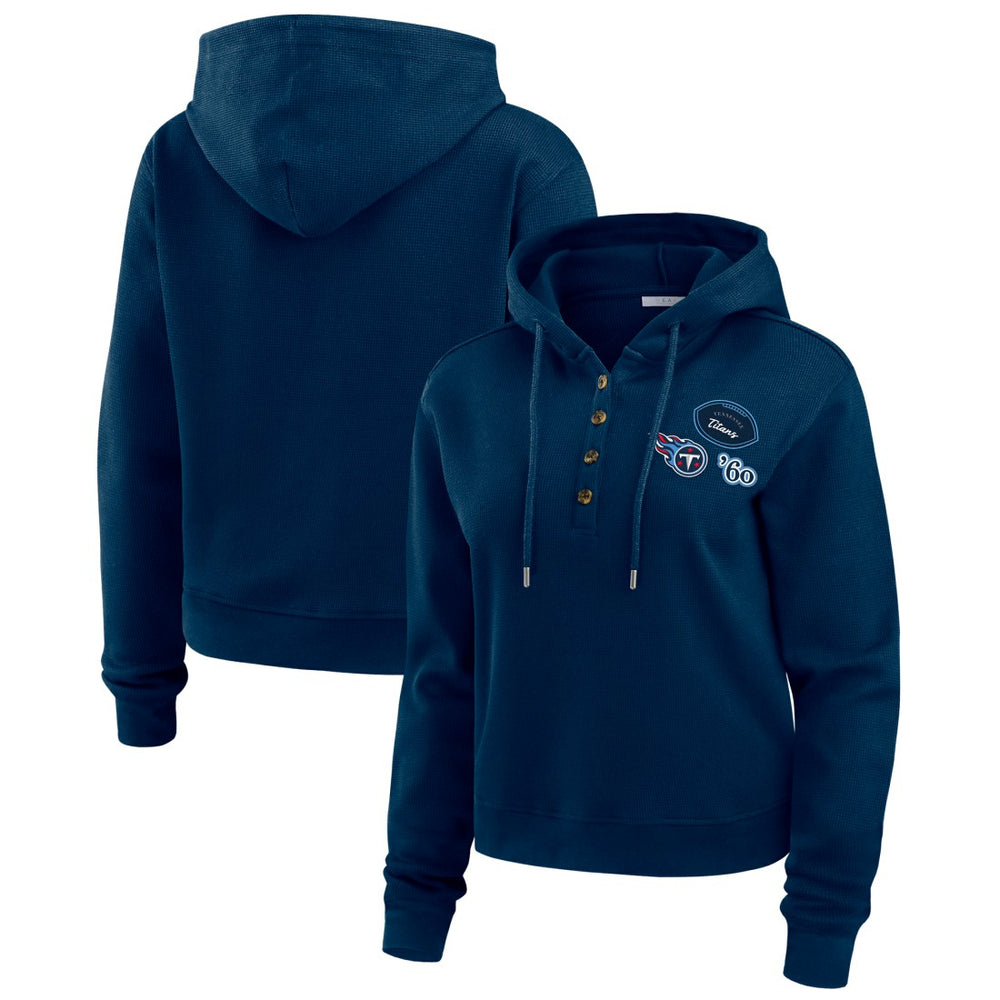 Tennessee Titans WEAR by Erin Andrews Women's Waffle Hoodie Pullover Top - Navy Hoodies