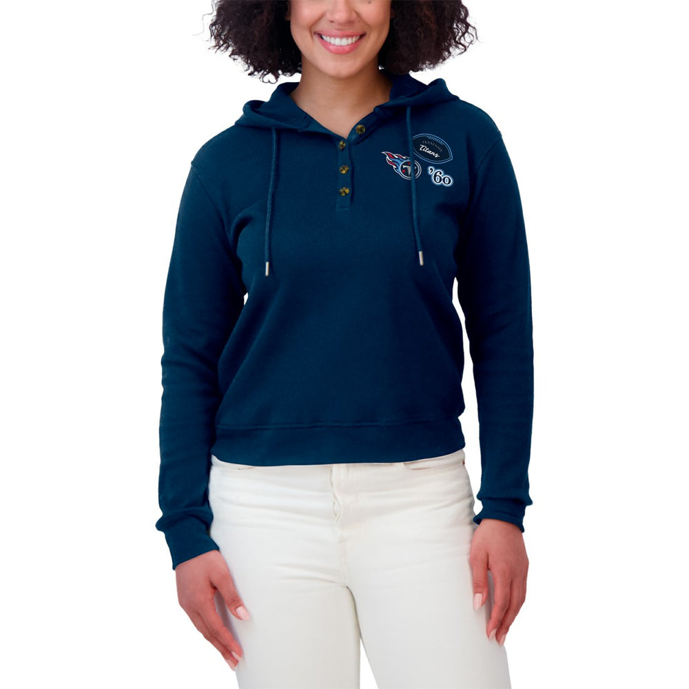 Tennessee Titans WEAR by Erin Andrews Women's Waffle Hoodie Pullover Top - Navy Hoodies