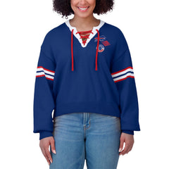 Buffalo Bills WEAR by Erin Andrews Women's Lace-Up Pullover Sweatshirt - Royal Pullover