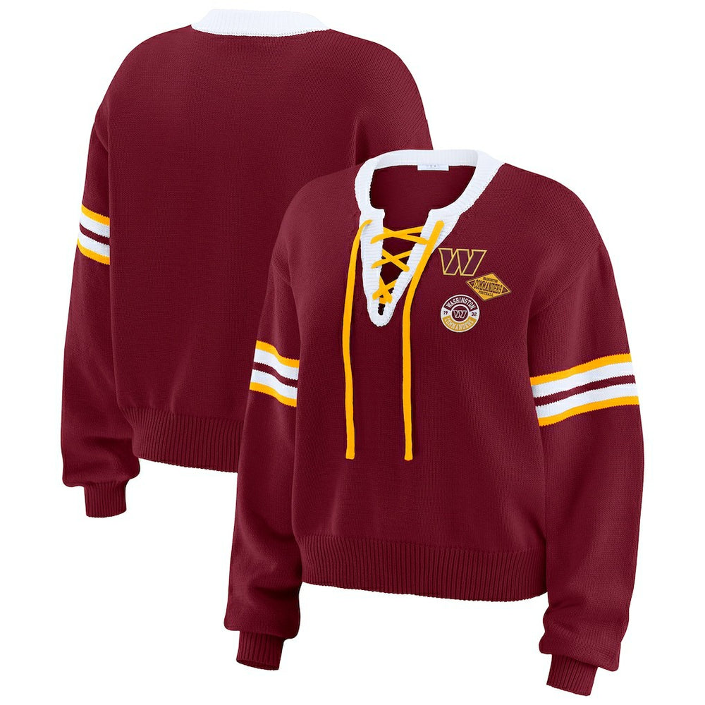 Washington Commanders WEAR by Erin Andrews Women's Lace-Up Pullover Sweatshirt - Burgundy Pullover