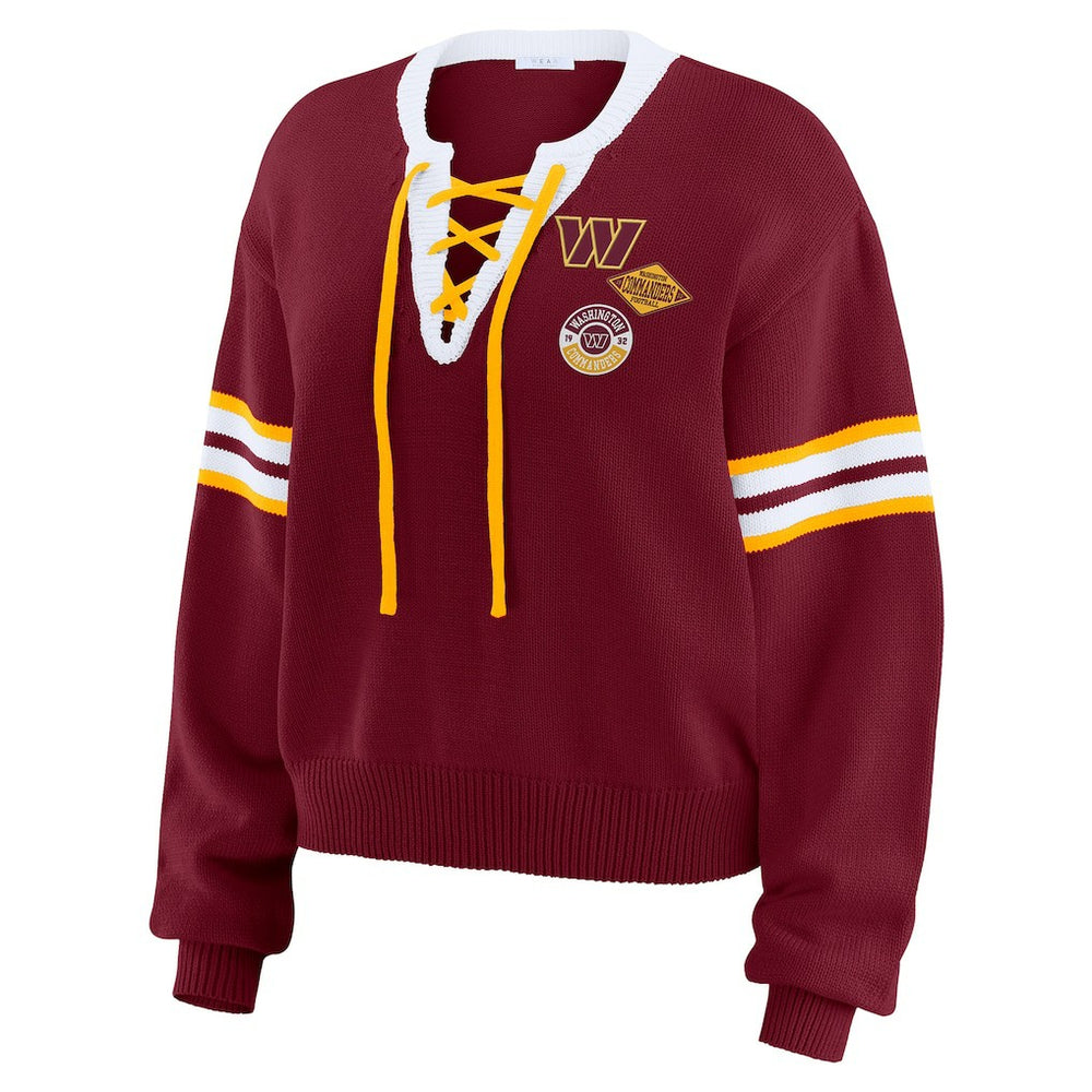 Washington Commanders WEAR by Erin Andrews Women's Lace-Up Pullover Sweatshirt - Burgundy Pullover