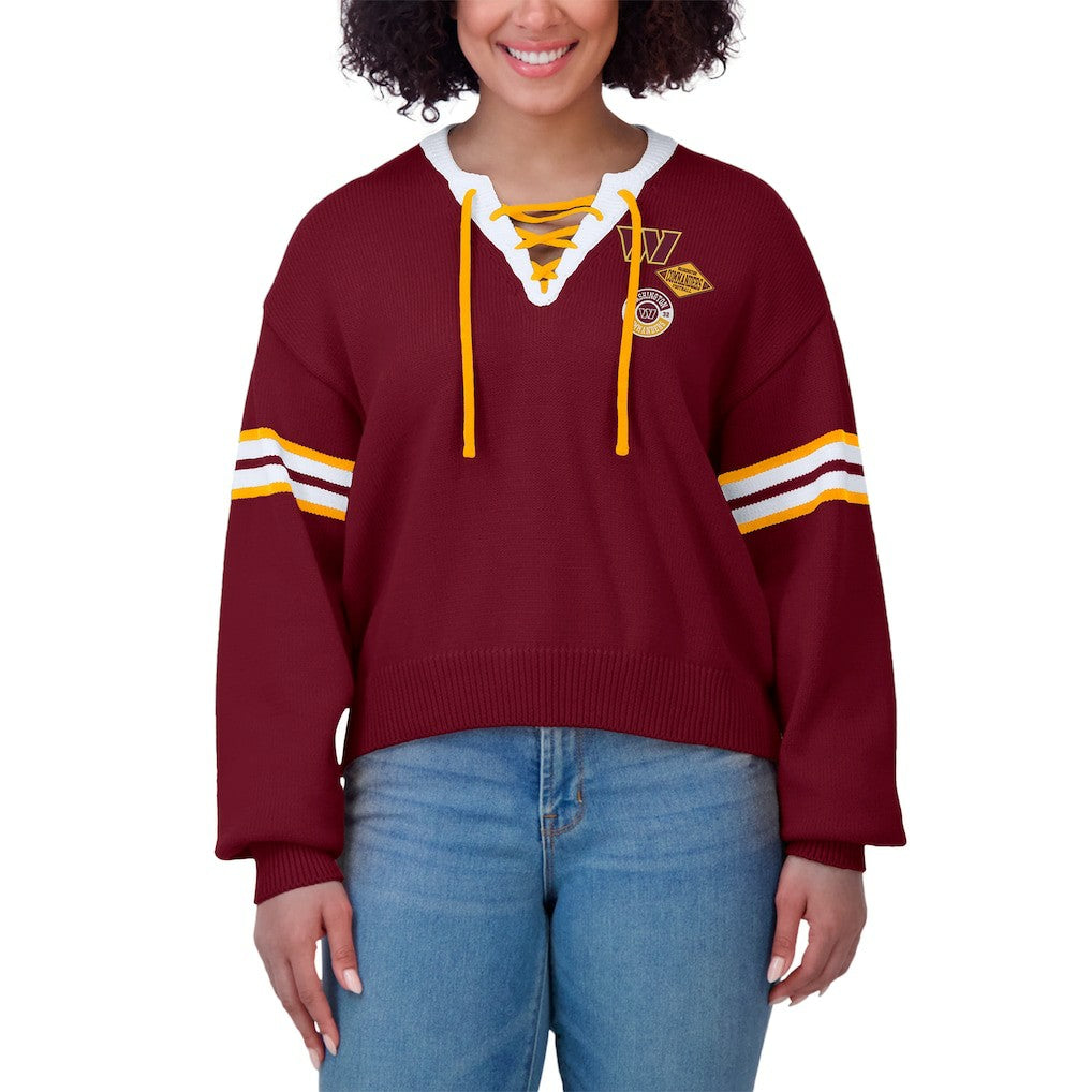 Washington Commanders WEAR by Erin Andrews Women's Lace-Up Pullover Sweatshirt - Burgundy Pullover