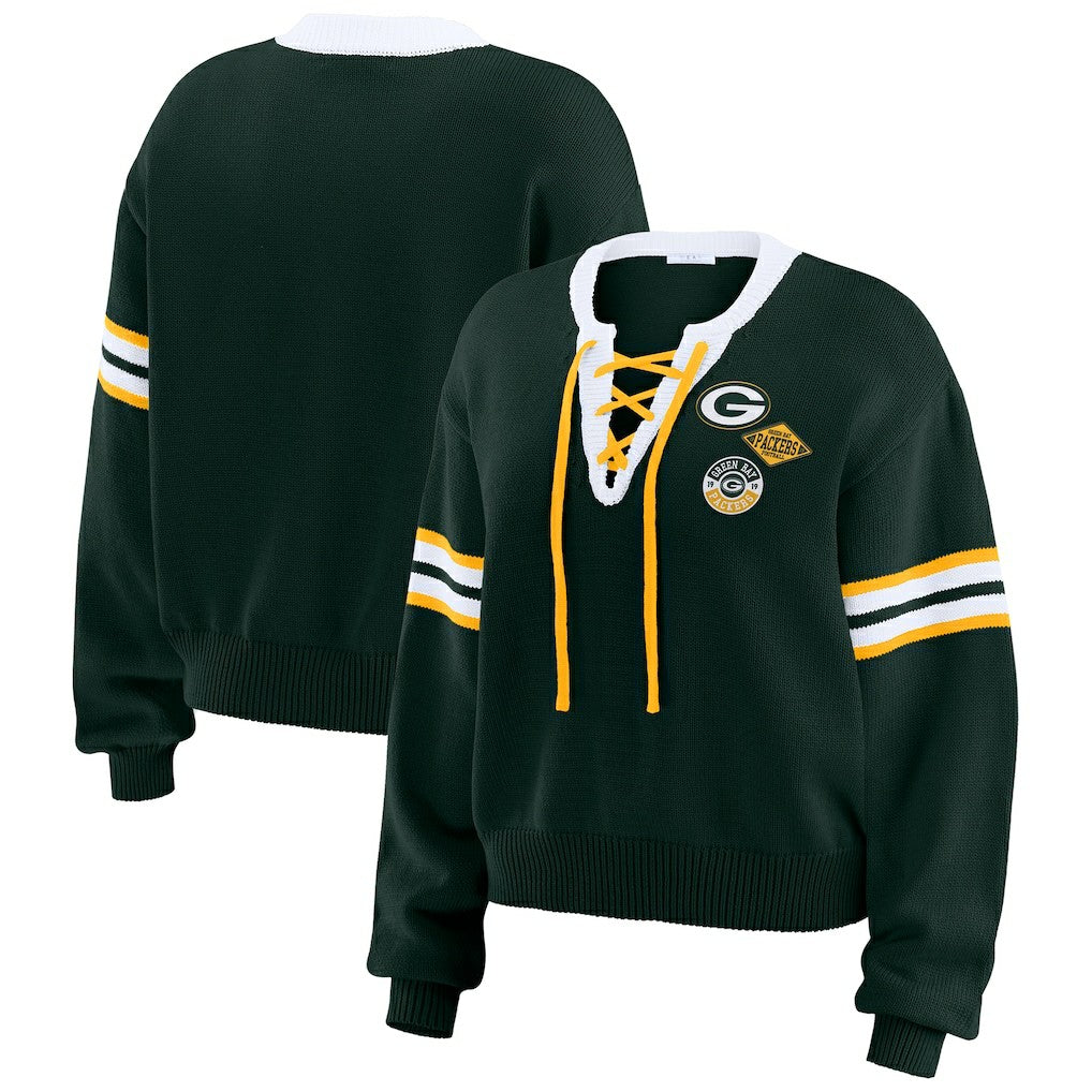 Green Bay Packers WEAR by Erin Andrews Women's Lace-Up Pullover Sweatshirt - Green Pullover