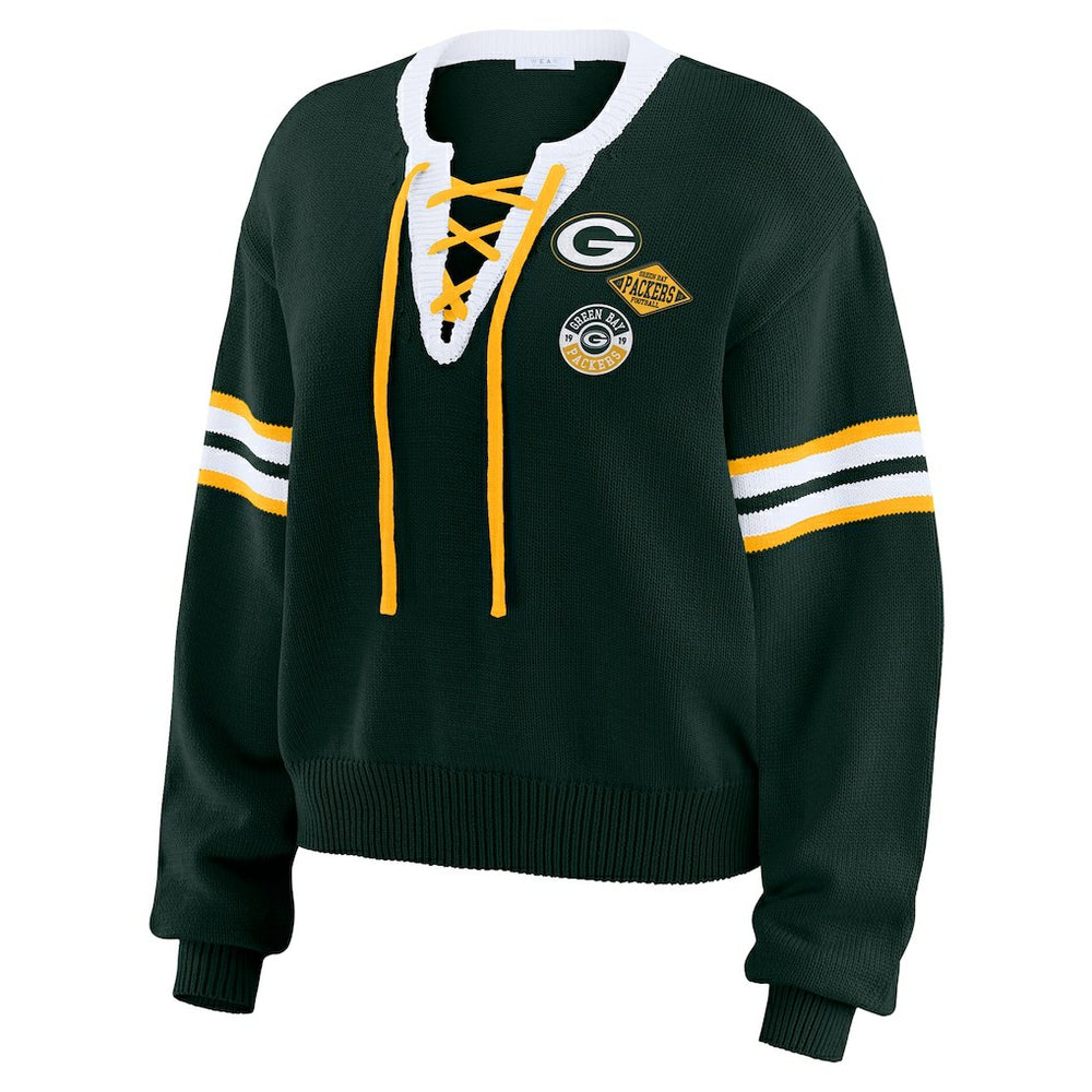 Green Bay Packers WEAR by Erin Andrews Women's Lace-Up Pullover Sweatshirt - Green Pullover