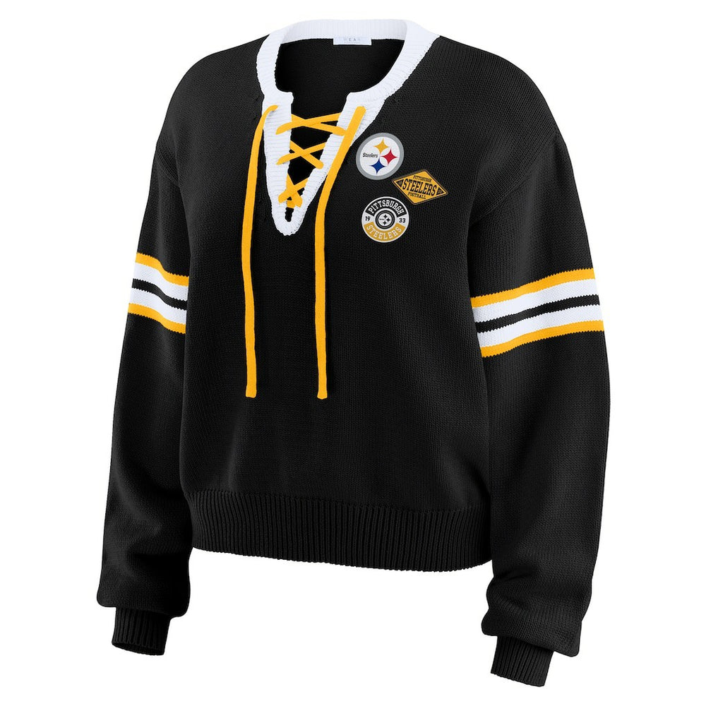 Pittsburgh Steelers WEAR by Erin Andrews Women's Lace-Up Pullover Sweatshirt - Black Pullover