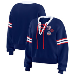 New York Giants WEAR by Erin Andrews Women's Lace-Up Pullover Sweatshirt - Royal Pullover