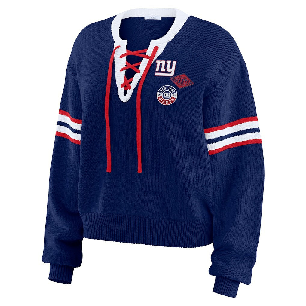 New York Giants WEAR by Erin Andrews Women's Lace-Up Pullover Sweatshirt - Royal Pullover