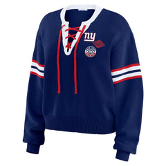 New York Giants WEAR by Erin Andrews Women's Lace-Up Pullover Sweatshirt - Royal Pullover