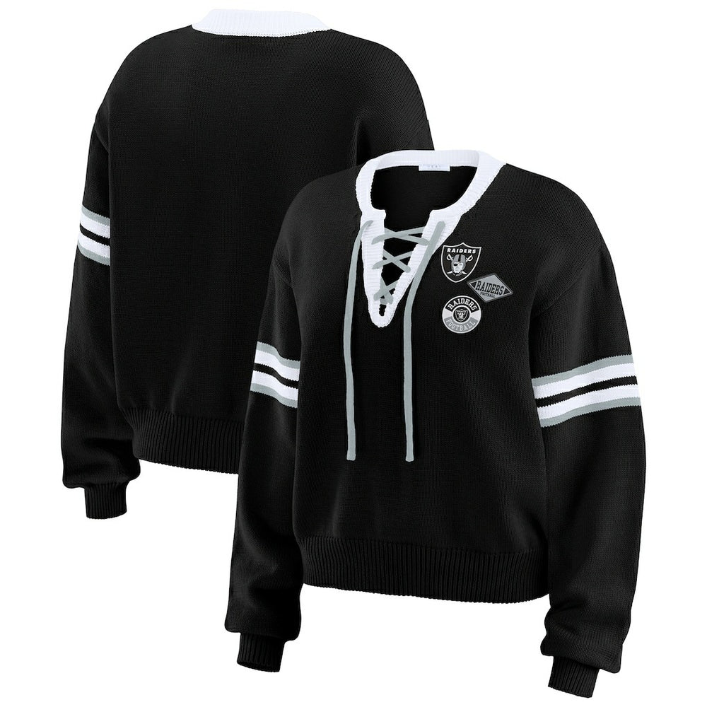 Las Vegas Raiders WEAR by Erin Andrews Women's Lace-Up Pullover Sweatshirt - Black Pullover