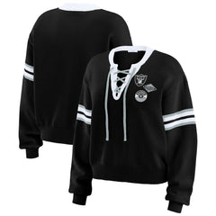 Las Vegas Raiders WEAR by Erin Andrews Women's Lace-Up Pullover Sweatshirt - Black Pullover