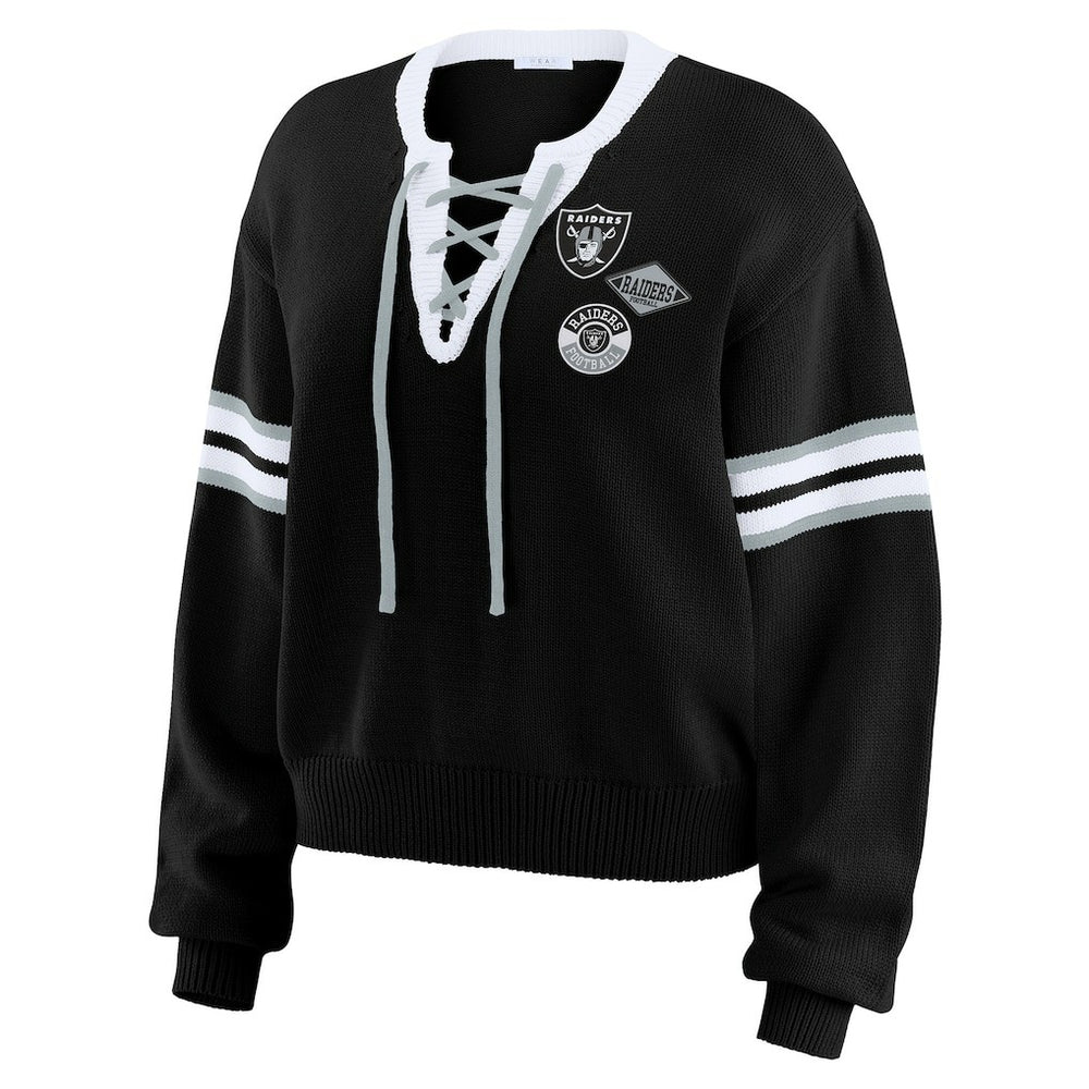 Las Vegas Raiders WEAR by Erin Andrews Women's Lace-Up Pullover Sweatshirt - Black Pullover