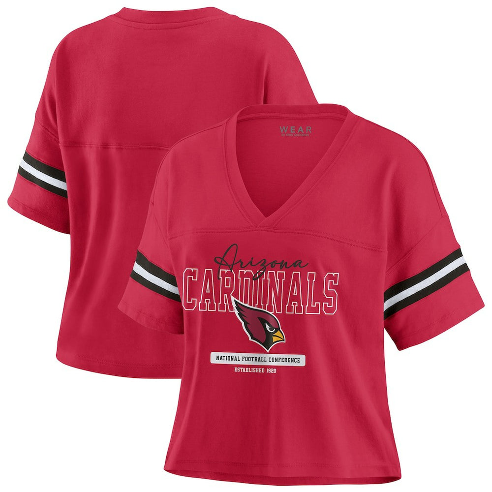 Arizona Cardinals WEAR by Erin Andrews Women's Color Block Boxy Modest Crop V-Neck T-Shirt - Cardinal T-shirts